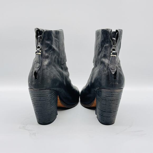 Rag & Bone Booties Womens 8.5 Black Leather Western Ankle Zip Newbury Block Heel - Picture 7 of 10